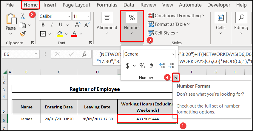 Applying the Number Format from the Data tab