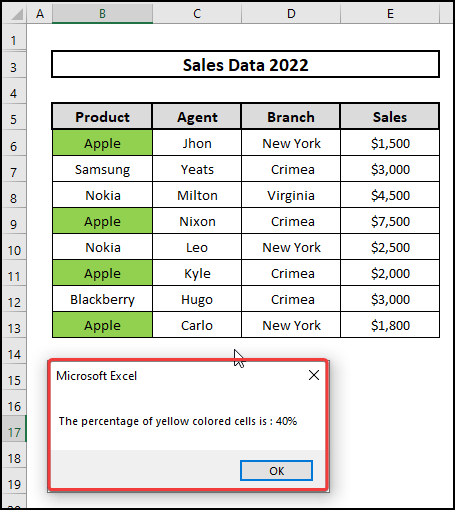 calculating percentage based on conditional formatting 