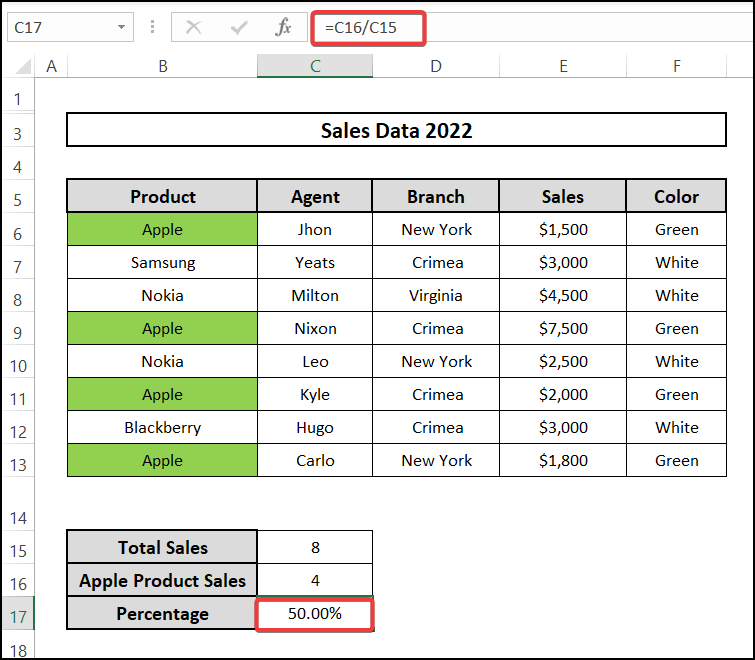 calculating percentage based on conditional formatting
