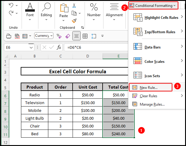 Using the conditional formatting