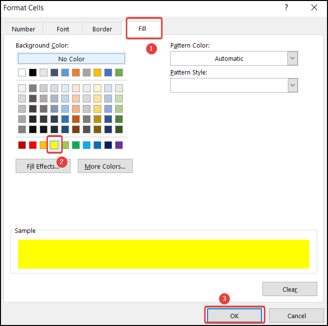 Selecting Background Color from New Format Cells