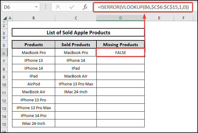 Using ISERROR and VLOOKUP functions to compare two columns