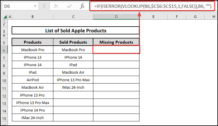 Using IF, ISERROR, and VLOOKUP functions to compare two columns