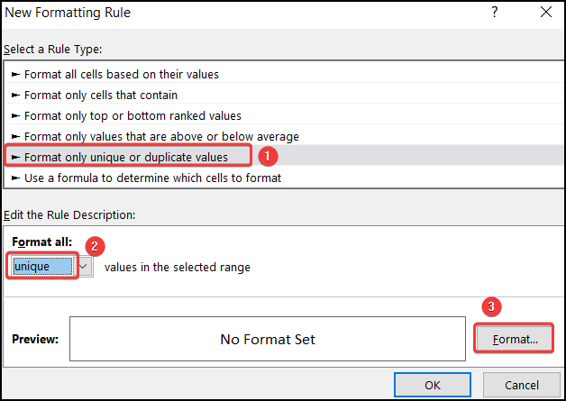 Selecting Format from New Formatting Rule