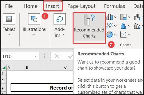 Selecting Recommended Charts from the Insert tab