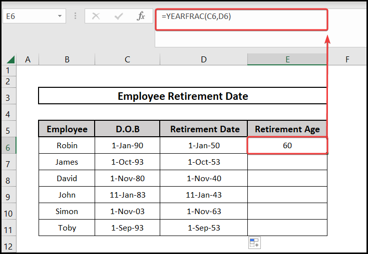 Applying the YEARFRAC function for the due date formula in excel