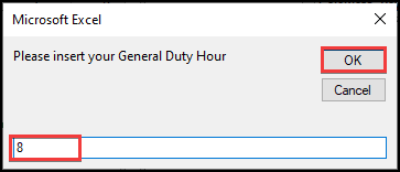 Insert the general duty hours.