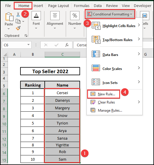 New Rule option from Conditional Formatting to compare cells.