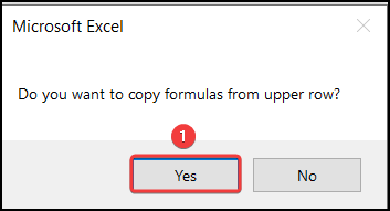 Pop-up window to copy the formula from the upper row