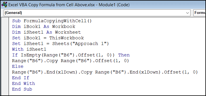 VBA code to Copy the Cell Above with the Formula from the First Column