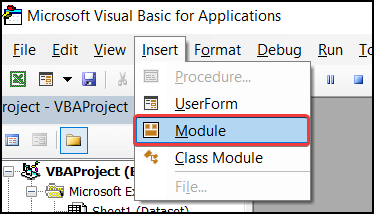 Inserting the module into the VBA window