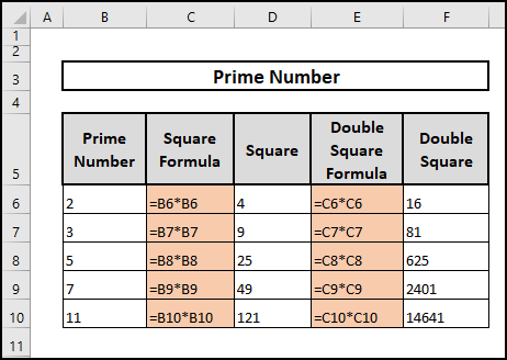 Dataset named Prime Number containing Prime Numbers, Square, and Double Square.