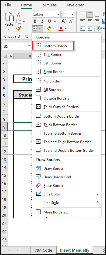 Inserting page break manually using bottom borders