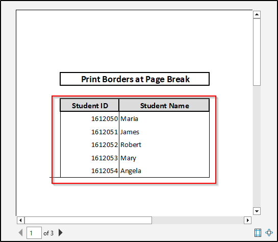 Print preview after inserting border at page break 