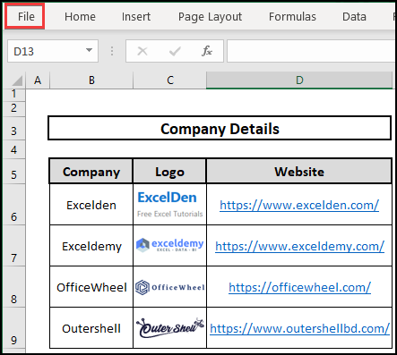 Navigation of the File menu from the top ribbon to export an excel file to a pdf file with hyperlinks. 