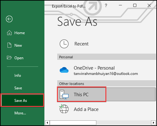 Exporting the Excel file to a pdf file including hyperlinks.