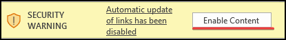 excel automatic update of links has been disabled