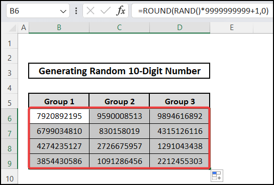 Using RAND function to generate any random 10-digit number in Excel