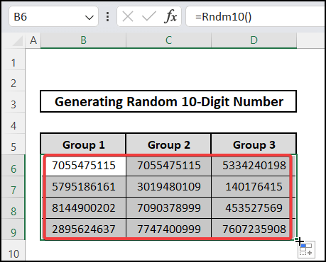 Employing VBA feature to generate an entire dataset of random 10 digit number