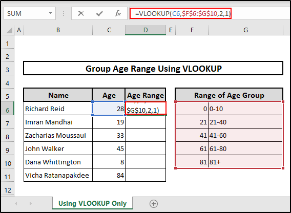  Insert formula based on the VLOOKUP function to group age range in excel vlookup