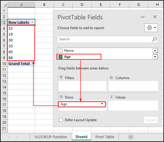 Inserting the Rows in Pivot Table