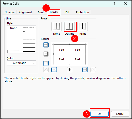 Select outline border to add outside cell border