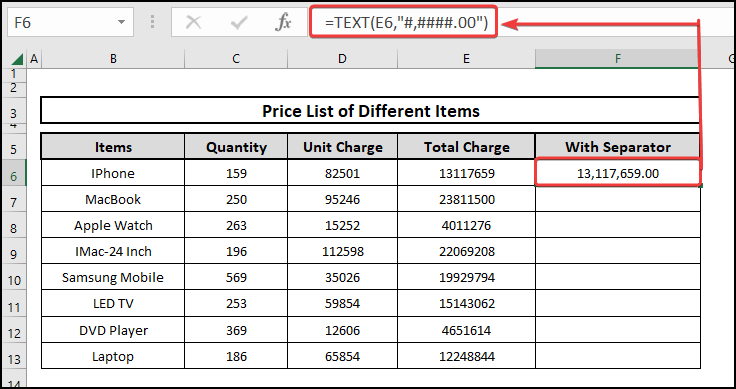 Adding thousand separator using the TEXT function with decimal value