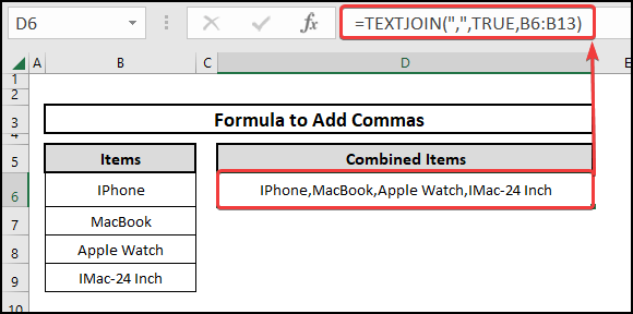 Using the TEXTJOIN function to add commas