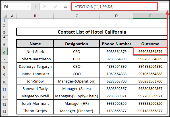 TEXTJOIN function to insert numbers before an existing number in Excel.