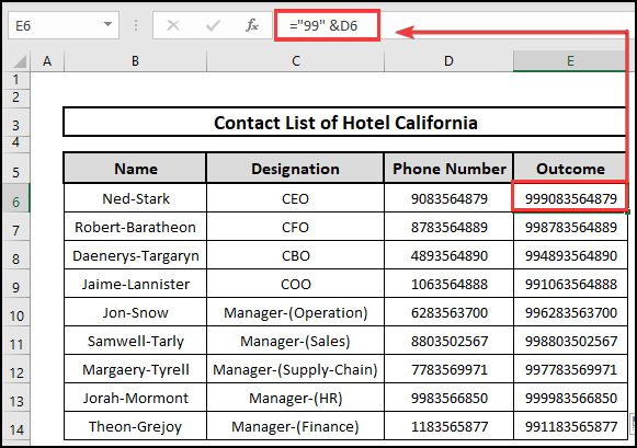 Use of Ampersand operator to add numbers in front of an existing number in Excel.