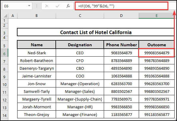 Use of the IF function to put numbers in front of an existing number in Excel.