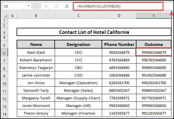 NUMBERVALUE function to add numbers at the beginning of a number in Excel.