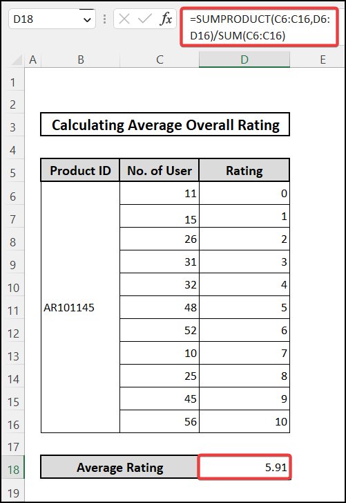 Automatically calculate the average for overall rating in excel