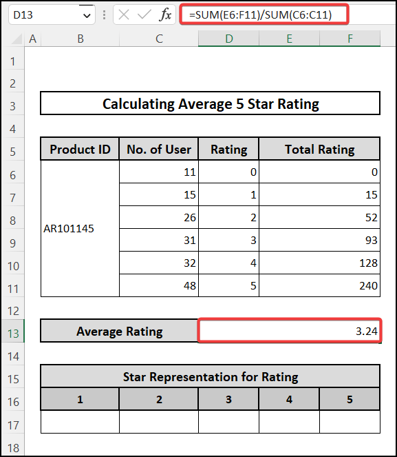 Getting the average 5 star rating in excel