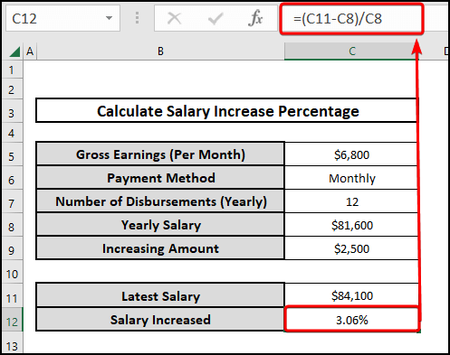 Using Excel formula to determine the salary increased percentage
