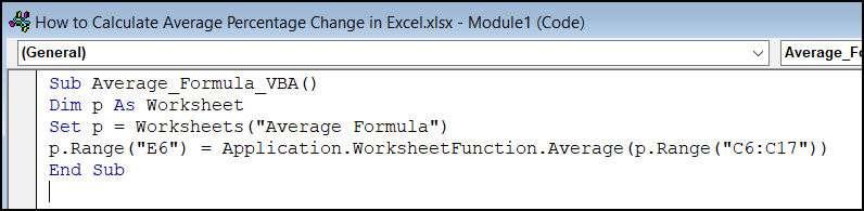 VBA code to determine the average formula in Excel