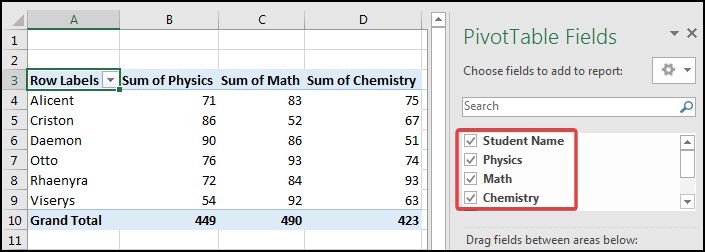 Selecting the headings of a Pivot Table.