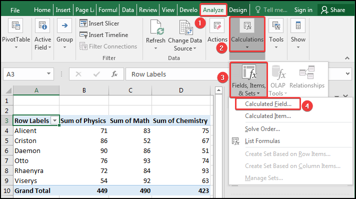 Select Calculated Field to create an additional column associated with a formula.