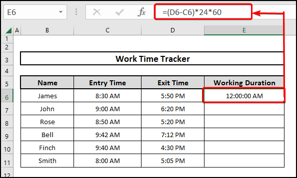 Computing passed time in minutes using Excel formula
