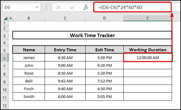 Computing passed time in seconds using Excel formula