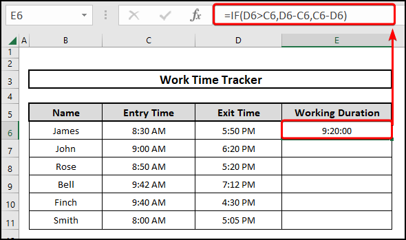 Using the IF function to calculate the duration of time in Excel