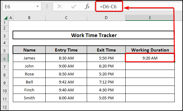 Using the elementary formula in Excel