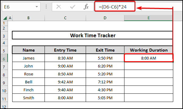 Computing passed time in hours using Excel formula