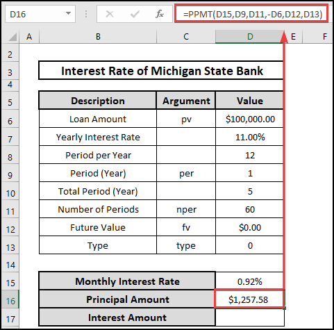 PPMT function to measure the Principal amount of a loan. 