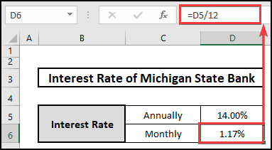 calculate the monthly interest rate from the annual interest rate in Excel.