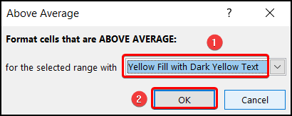 Selecting text background color from the Above Average dialogue box