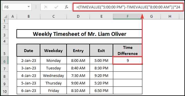 Use of Excel TIMEVALUE function to measure the time difference 