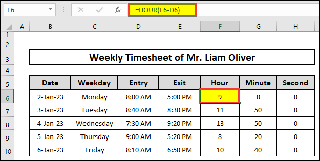 Use of Excel HOUR function.