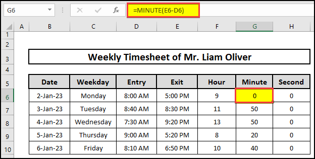 Use of Excel MINUTE function.