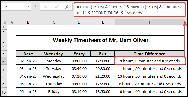 Use of HOUR, MINUTE and SECOND functions in Excel.